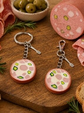 Mortadella Keychain or Bag Clip | Handmade Italian Deli Meat Food Charm